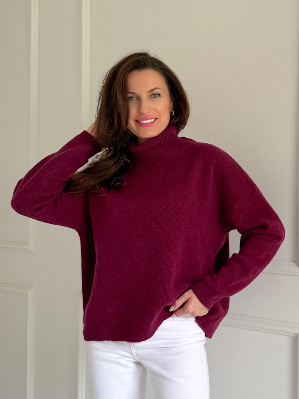 Klasyczny golf, 100% wełna merino, burgund