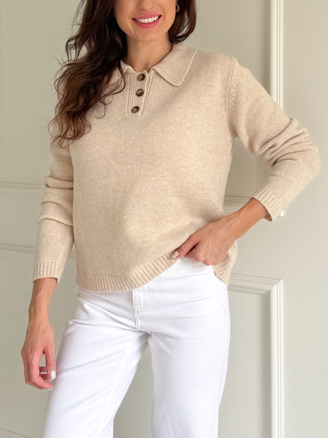 Sweter polo 100% merino | kremowy