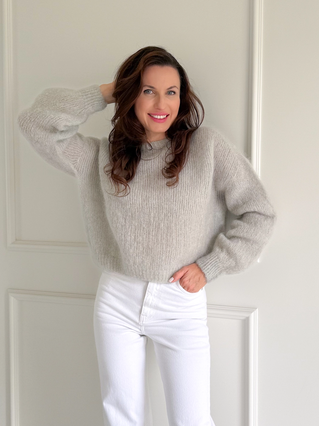Sweter 80% kid moher | Szary